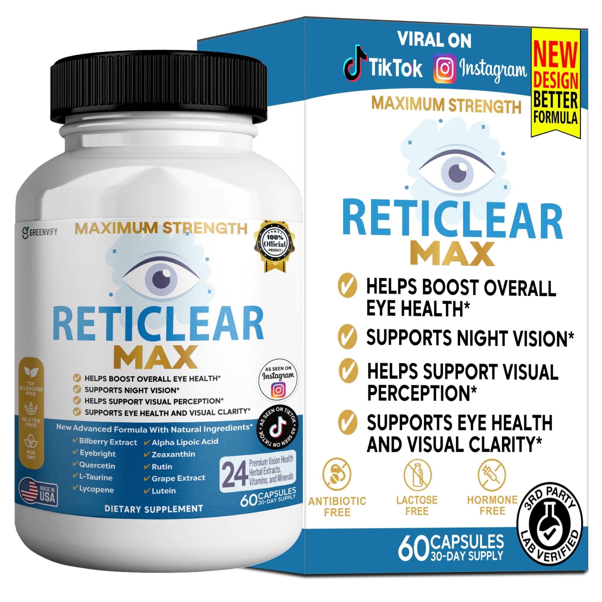 GREENVIFY Reticlear Max bottle front view for daily eye health support