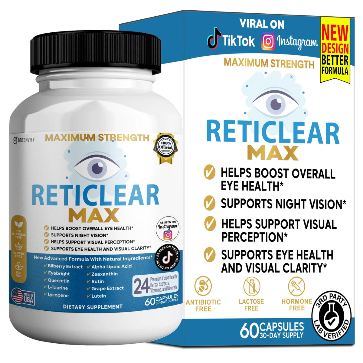 GREENVIFY Reticlear Max bottle front view for daily eye health support