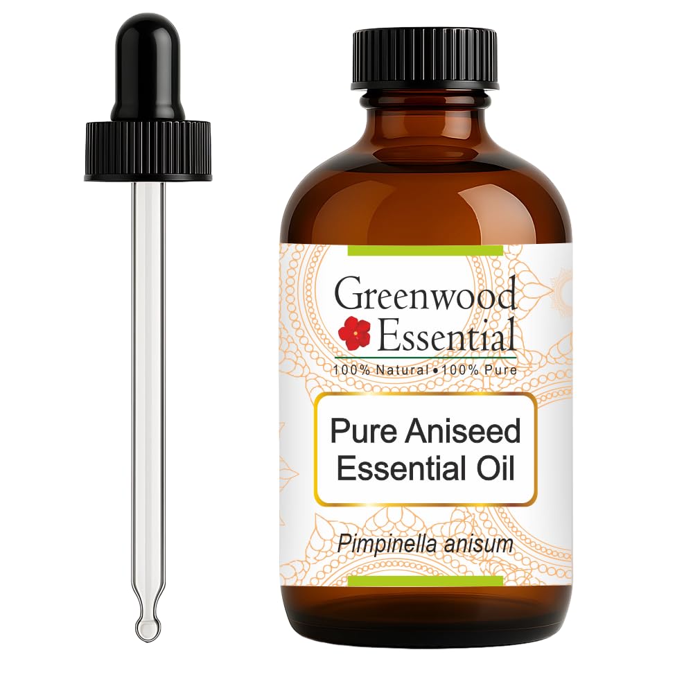 Greenwood Essential Aniseed Oil bottle with glass dropper for precise dosage in blends.
