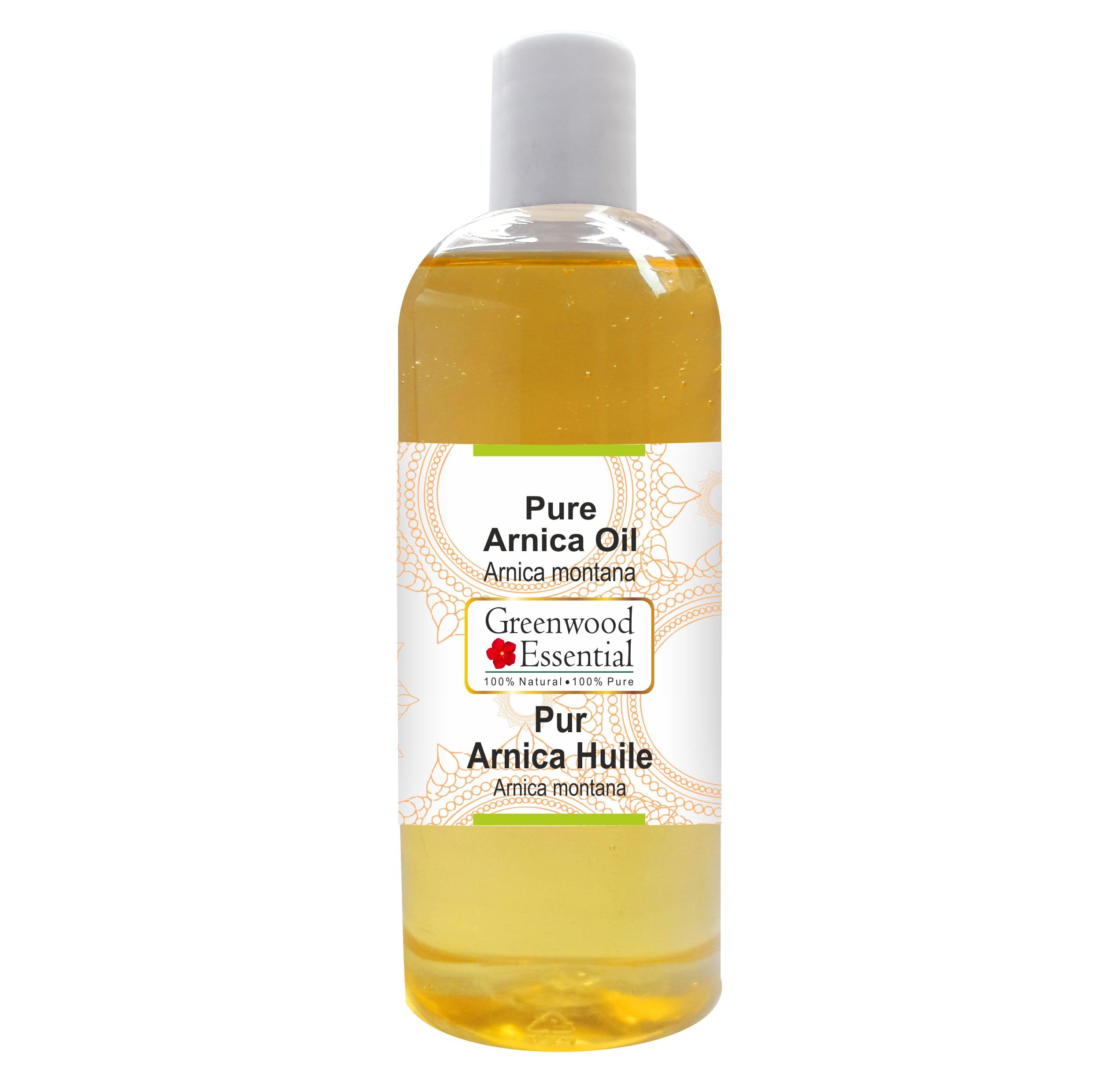 Greenwood Essential Arnica Oil bottle 200ml ready for massage preparations.