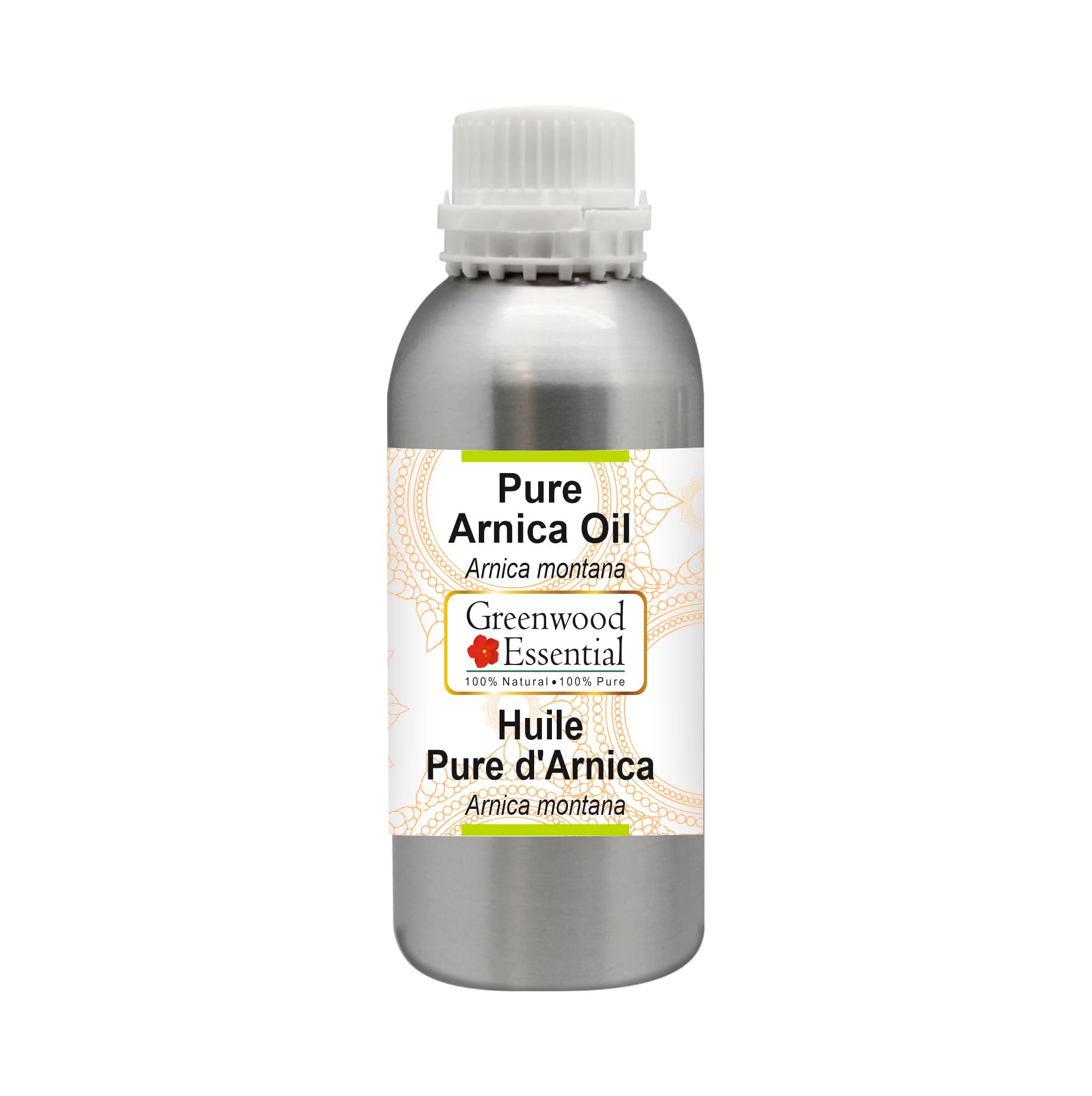 Greenwood Essential Arnica Oil bottle showcases premium packaging preserving potency.
