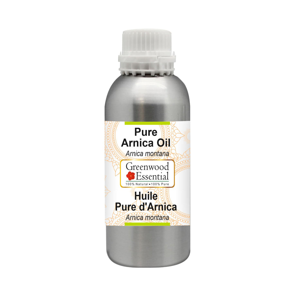 Greenwood Essential Arnica Oil bottle showcases premium packaging preserving potency.
