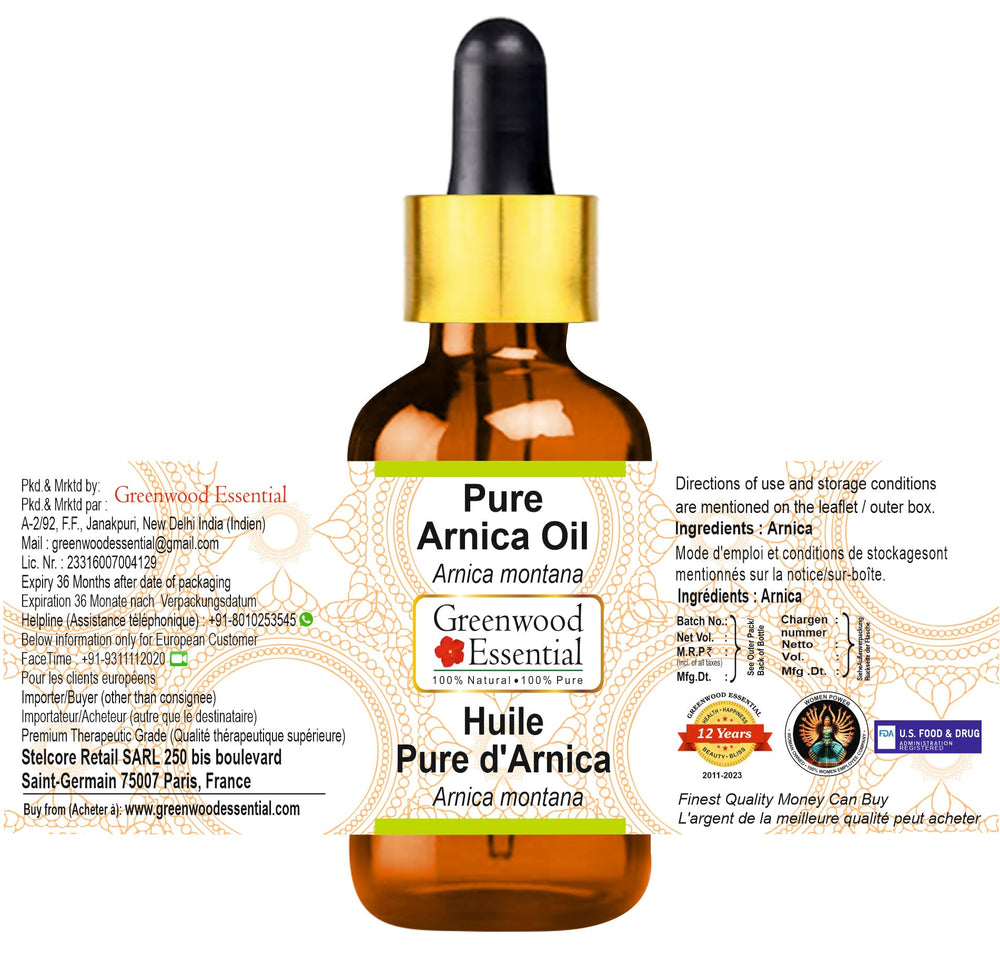 Close-up of Greenwood Essential Arnica Oil dropper for clean use.