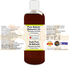 Greenwood Essential Babchi Oil being poured highlights lightweight texture ideal for fast absorption.
