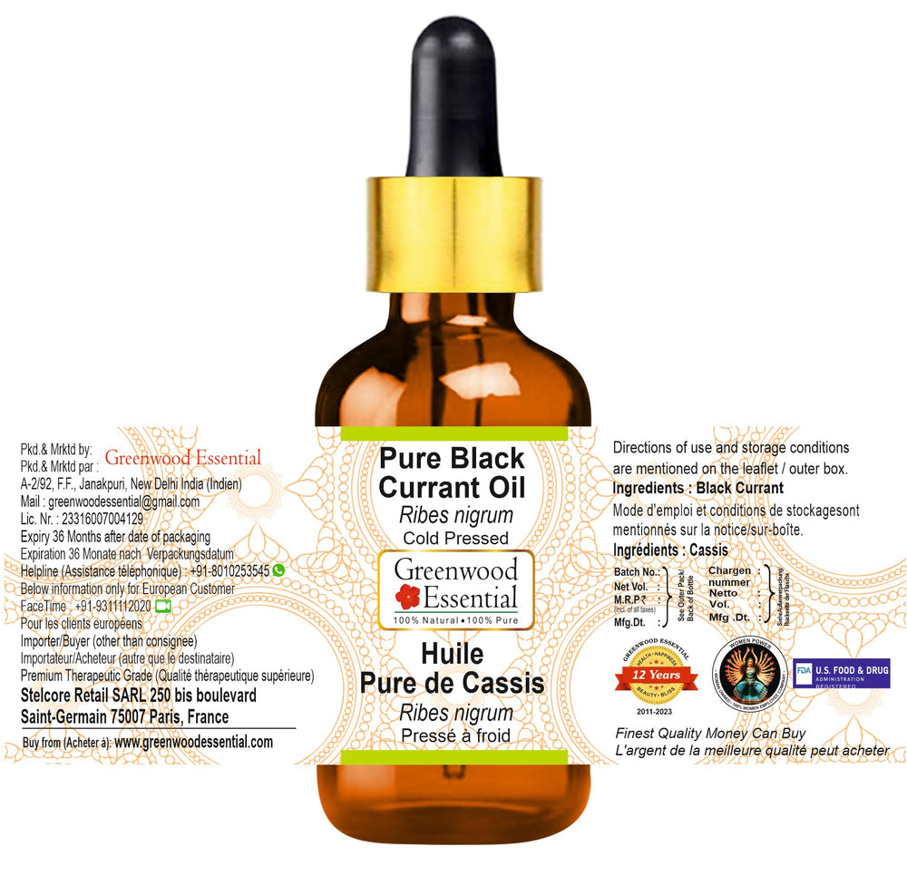 Amber glass Greenwood Essential Black Currant Oil bottle protecting potency