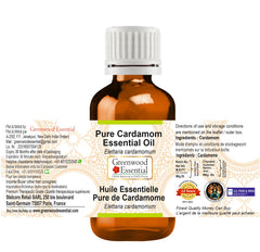Greenwood Essential Cardamom Oil bottle pour demonstrates easy drop release.