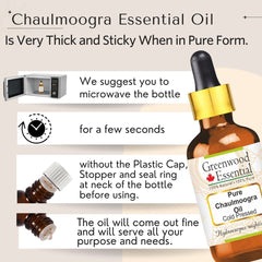 Greenwood Essential Chaulmoogra Oil amber glass closeup highlights premium packaging and protection.