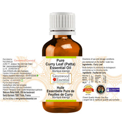 Greenwood Essential curry leaf oil drops illustrating precise dosing for carrier oil blends.