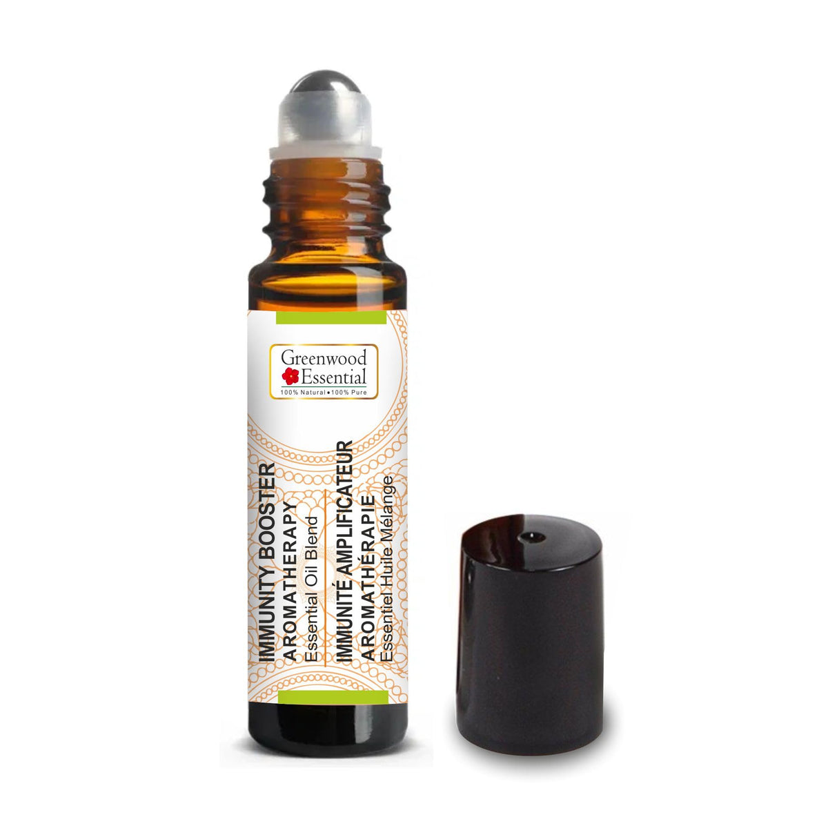 Greenwood Essential Immunity Booster bottle with roll-on for convenient on-the-go support.