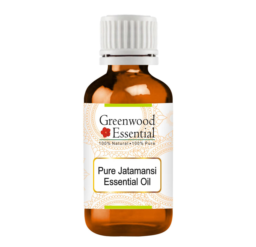 Greenwood Essential Jatamansi essential oil bottle pour for relaxing aromatherapy