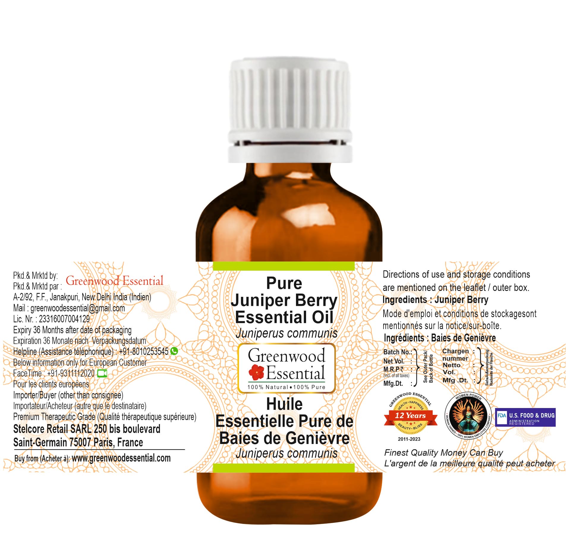 Greenwood Essential Juniper Berry Oil dropper cap enables precise dilution for facial care.