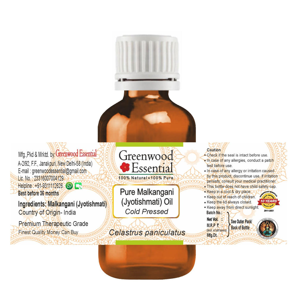 Greenwood Essential Malkangani Oil dropper showcasing easy, precise application for DIY skincare.