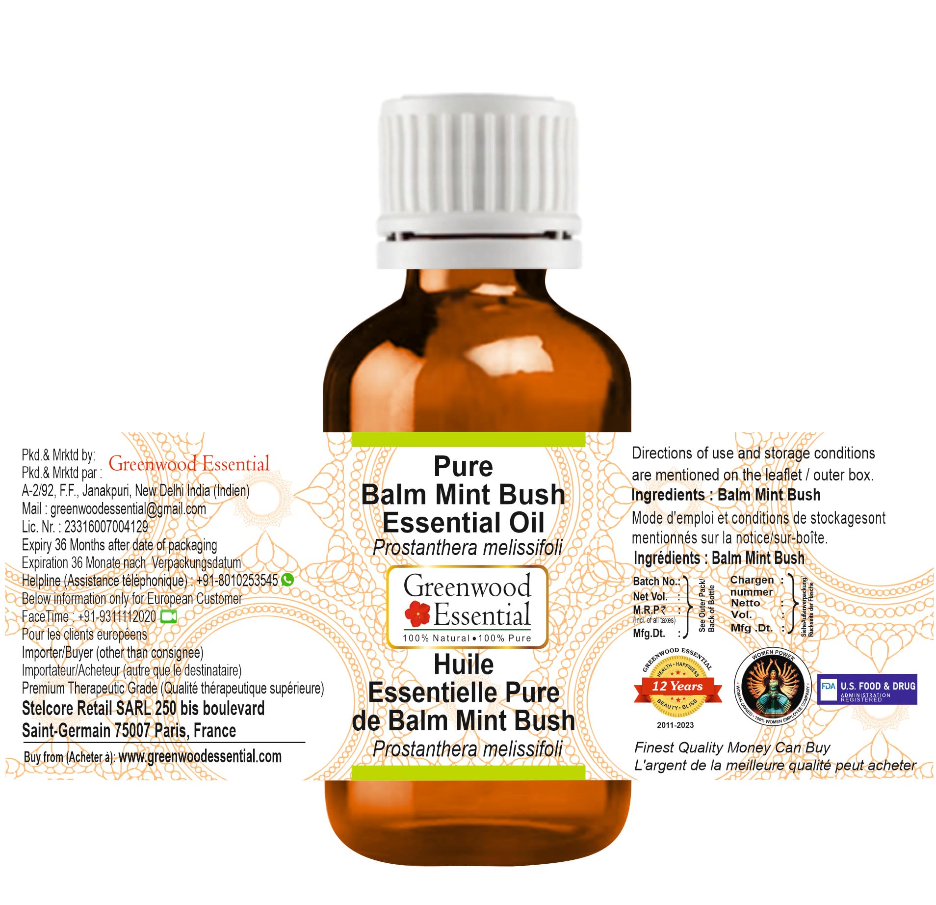 Greenwood Essential Mint Bush essential oil bottle highlights pure botanical fragrance.