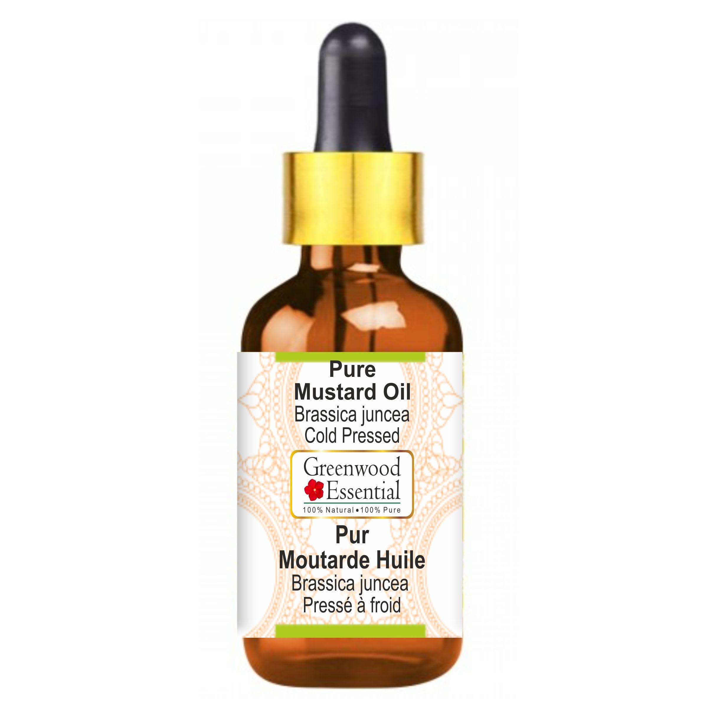 Greenwood Essential Mustard Oil bottle with dropper for precise dilution