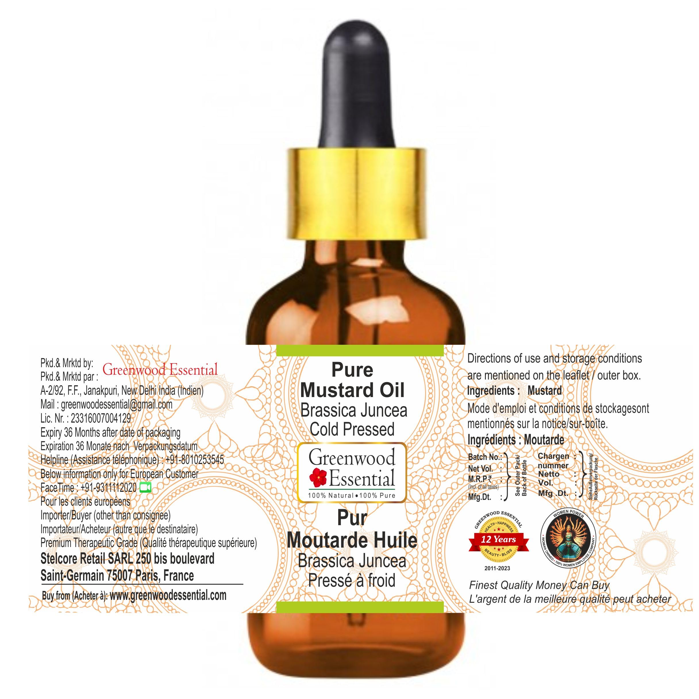 Glass dropper cap on Greenwood Essential Mustard Oil for easy application