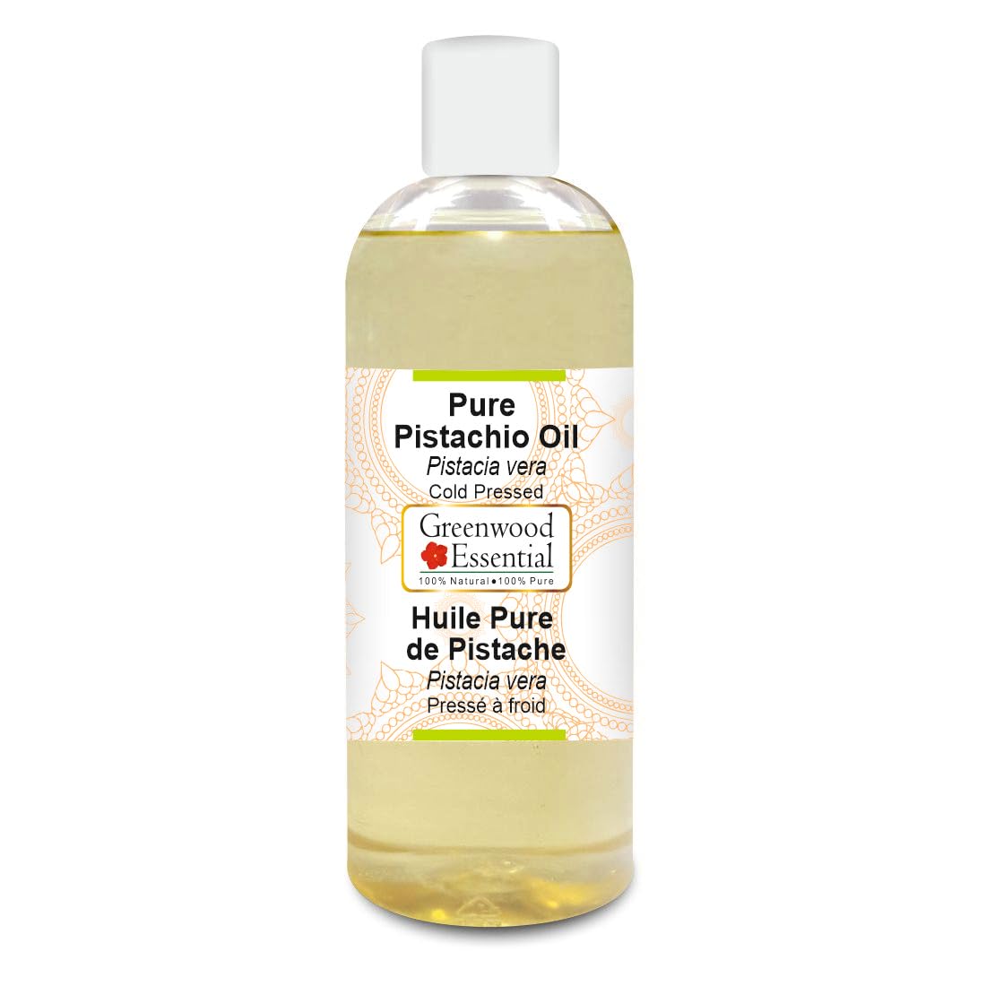 Greenwood Essential Pistachio Oil bottle front view for pure skin and hair care.