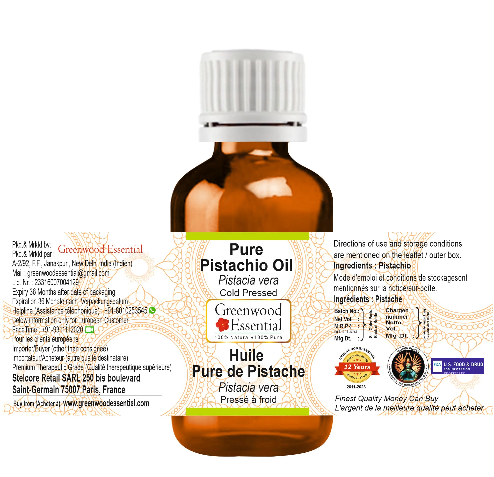 Greenwood Essential Pistachio Oil pours smoothly for easy skin application.