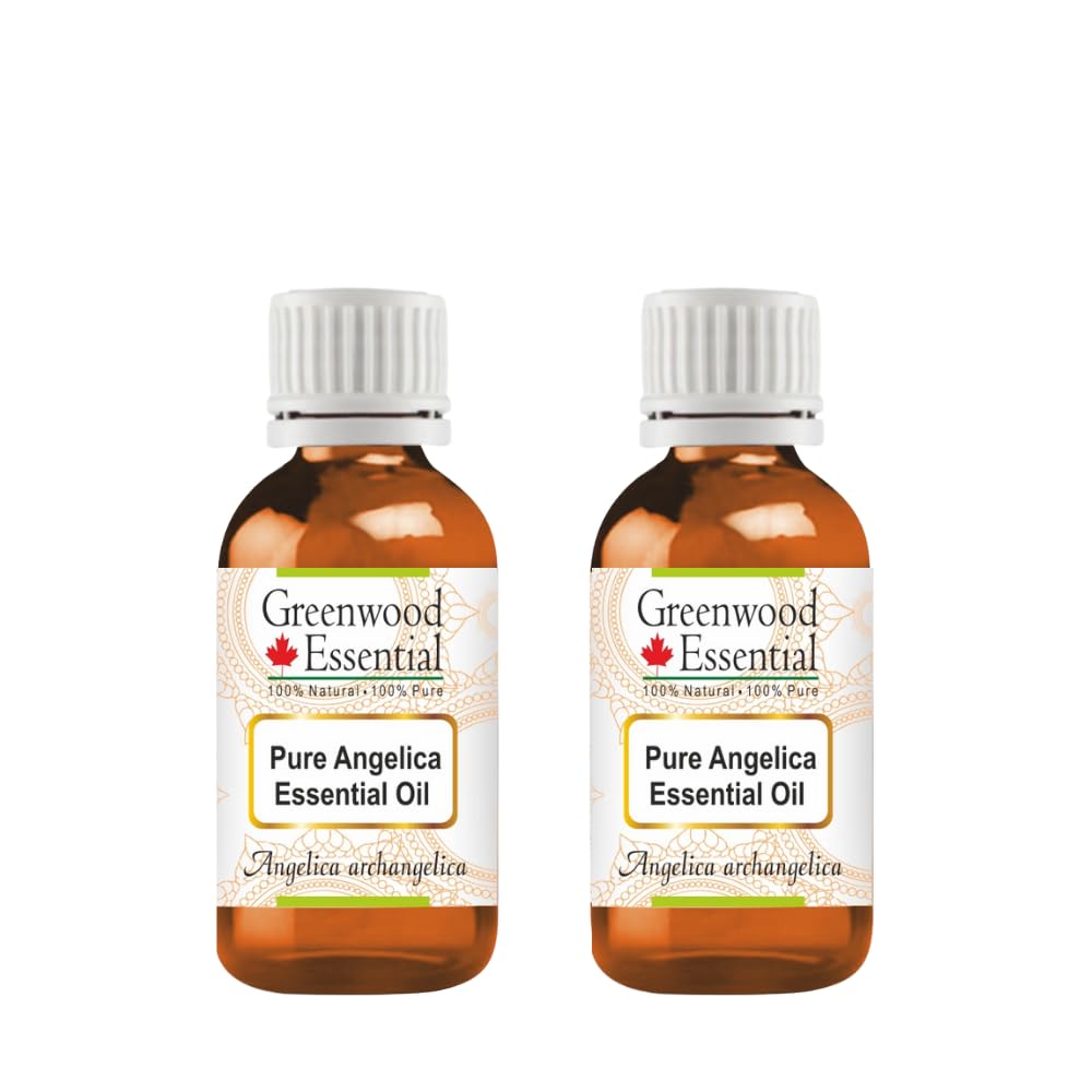 Greenwood Essential Angelica oil pack of two bottles for aromatherapy and skincare blends.