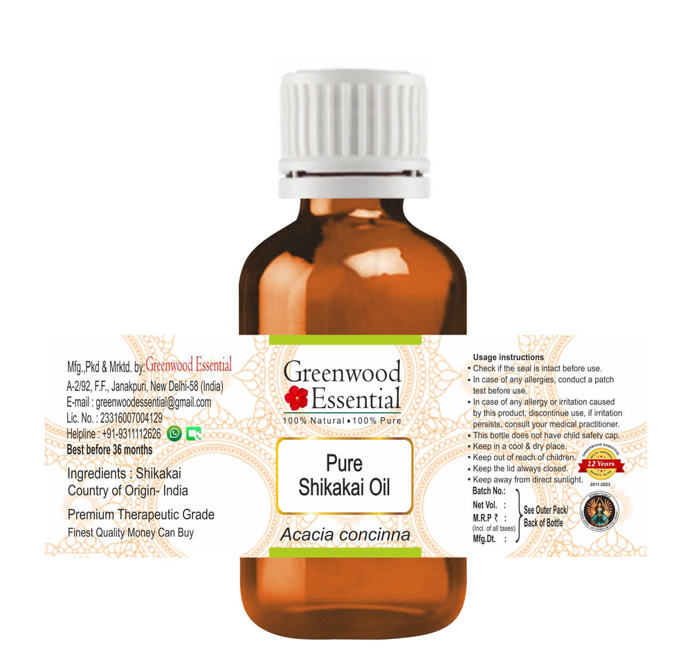 Amber glass bottle protects potency and purity of Greenwood Essential Shikakai Oil.