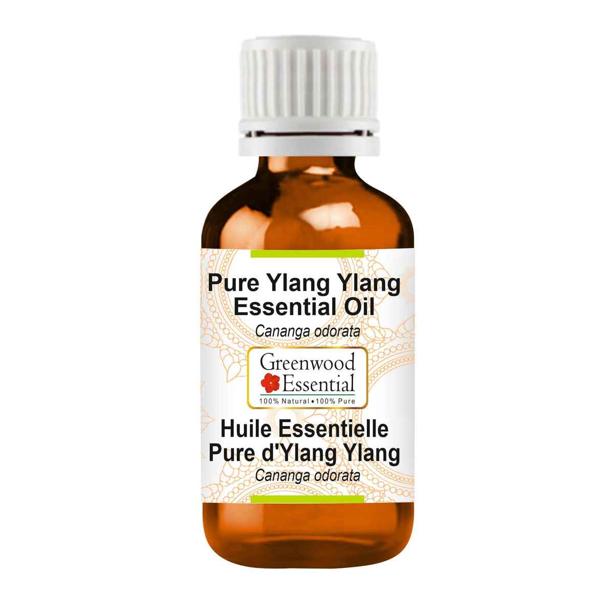 Greenwood Essential Ylang Ylang oil bottle for aromatic relaxation.