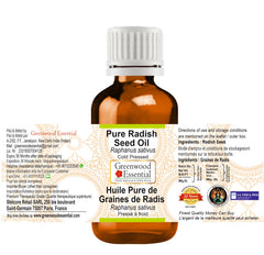 Pouring Greenwood Essential radish seed oil highlights quick absorption for skin.
