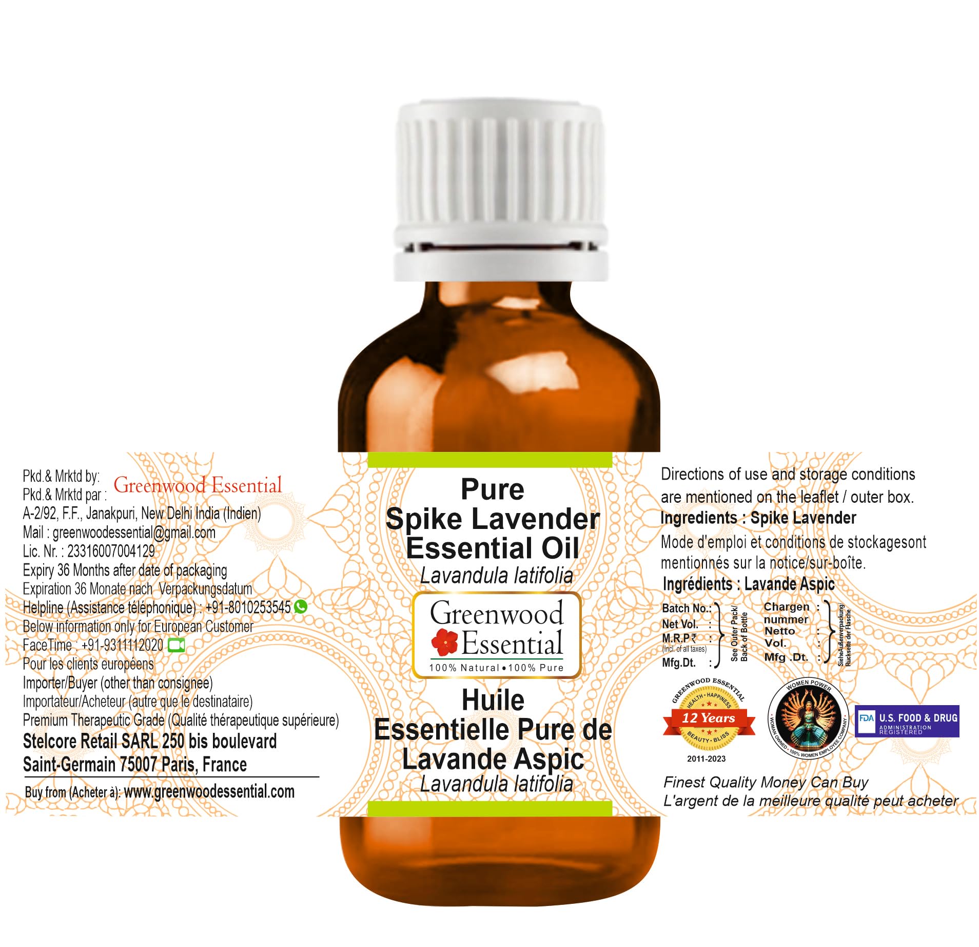 Greenwood Essential Spike Lavender Oil amber bottle cap protects potency by shielding light.