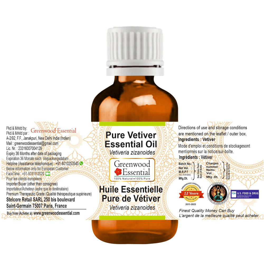 Greenwood Essential Vetiver oil aroma from steam distillation.