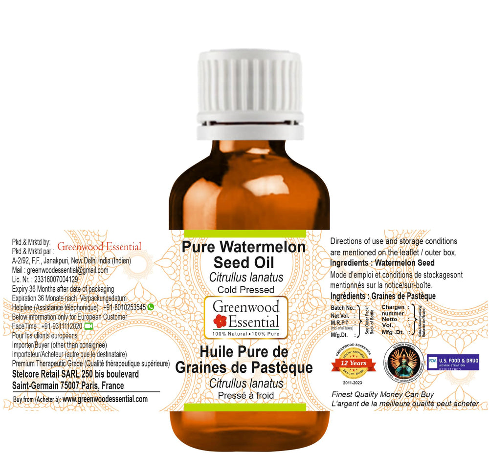 Greenwood Essential Watermelon Seed Oil pour-cap bottle for easy skin application.
