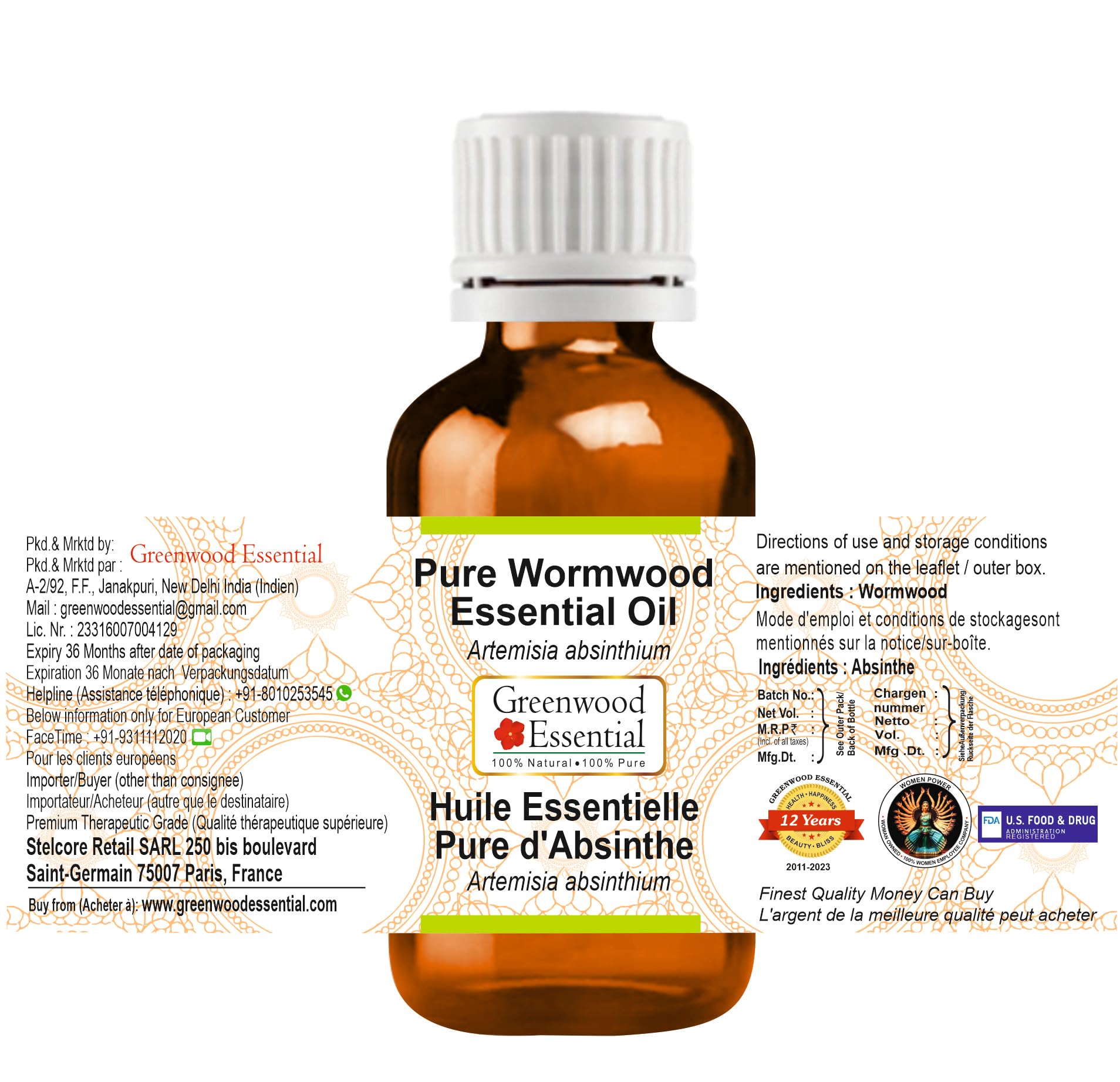 Greenwood Essential Wormwood Oil pour demonstrates easy dilution with carrier oils