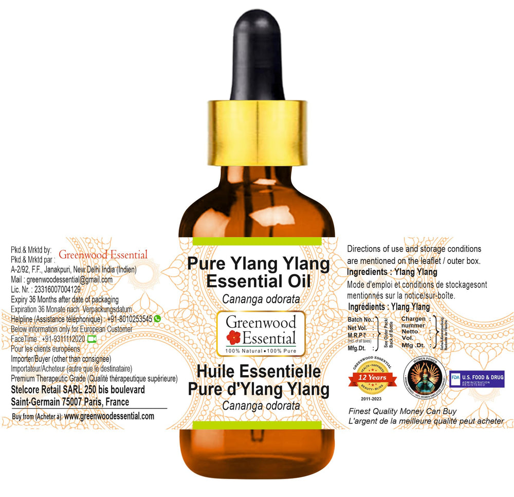 Greenwood Essential Ylang Ylang oil drops ready for blending in carrier oils.