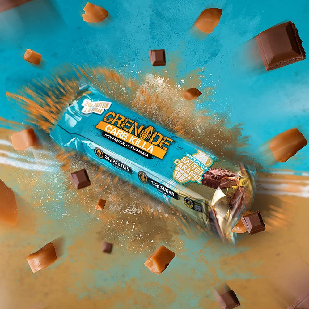 Grenade Carb Killa chocolate chip salted caramel foil-wrapped bar, great grab-and-go option