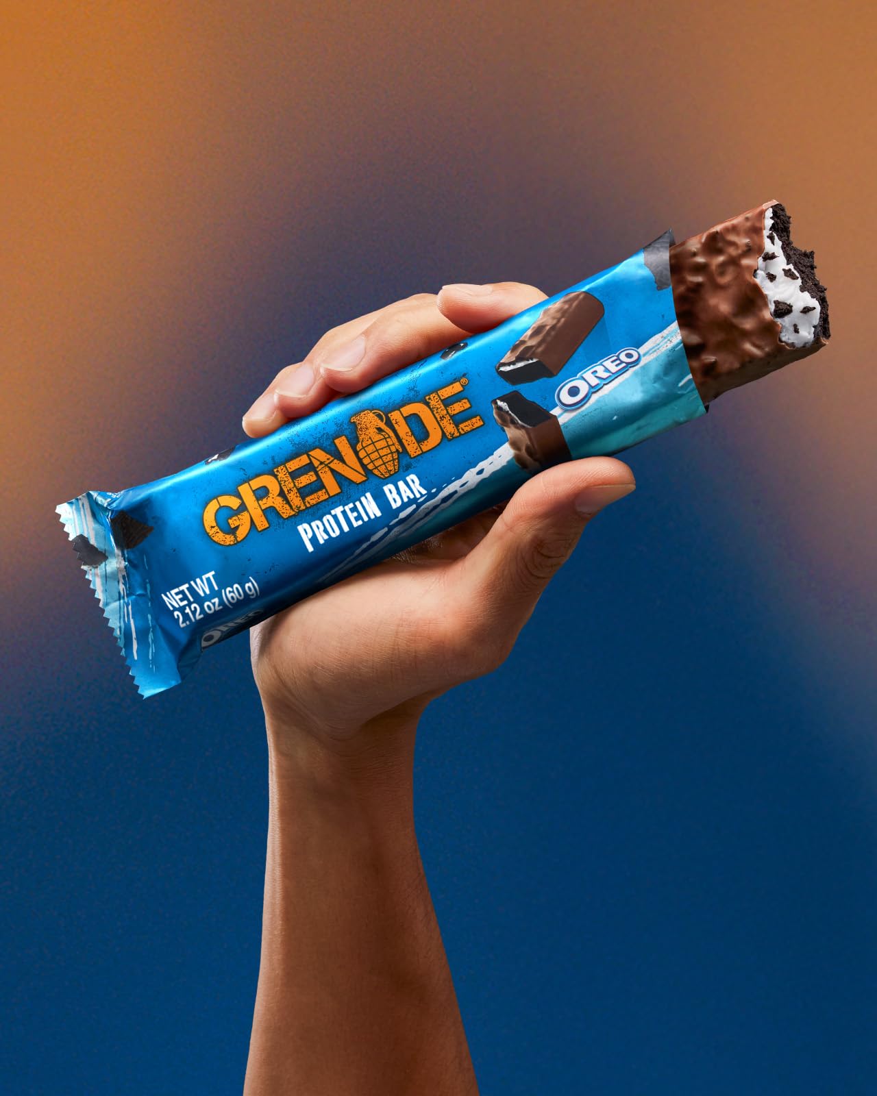 Grenade OREO High Protein Bar Oreo wafer topping visible for a crunchy bite.