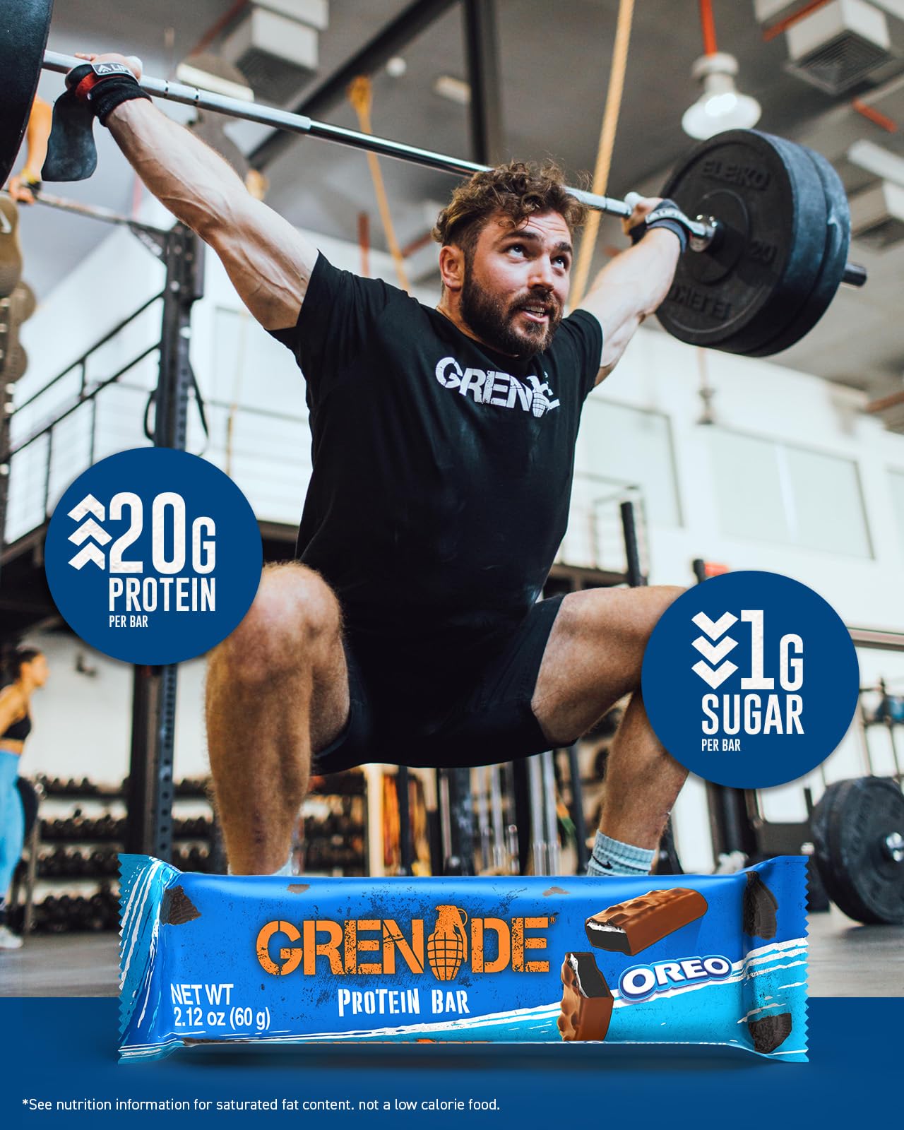 Grenade OREO High Protein Bar vanilla creme layer with protein-rich center detail.
