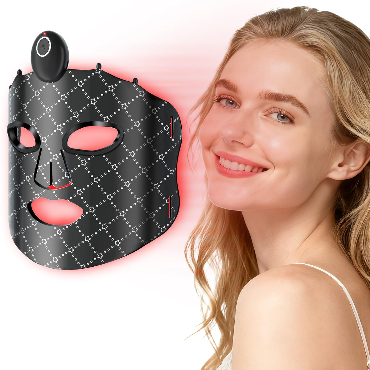 Greprety red light mask worn comfortably for at-home skincare sessions