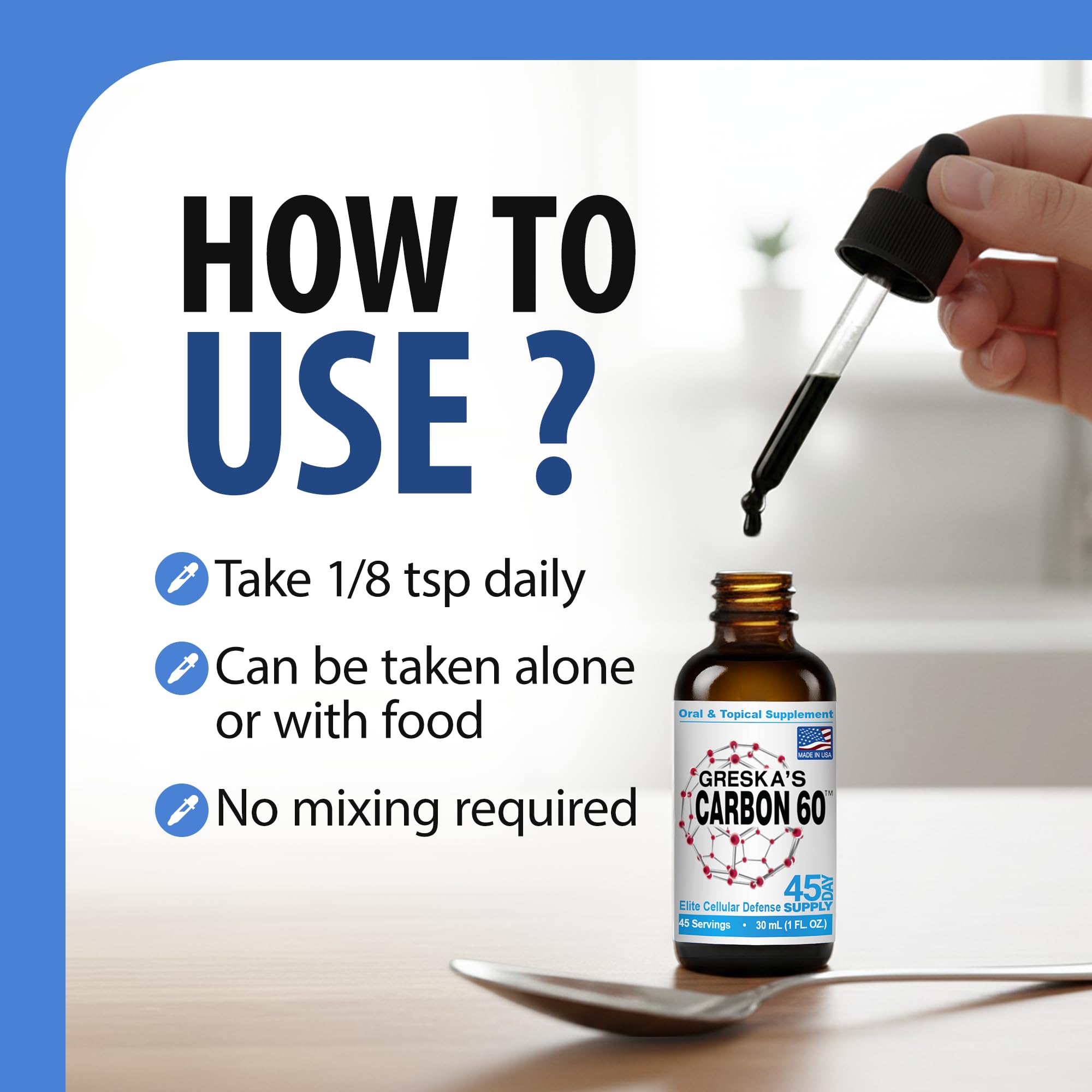 Greska's Carbon-60 bottle top view reveals organic sunflower oil base.