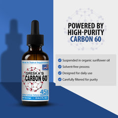 Greska's Carbon-60 dropper dispensing oil for easy, controlled dosing.
