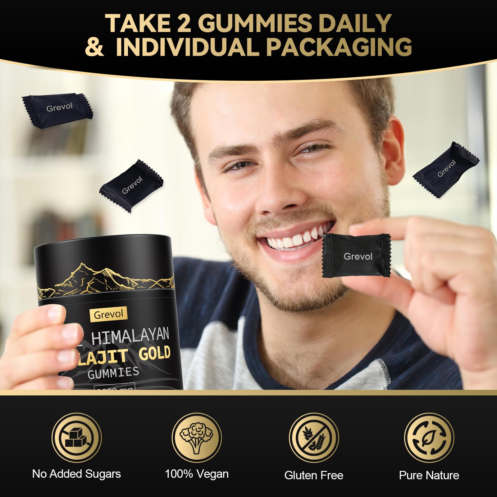 Grevol Shilajit Gummies travel pack on desk highlighting convenience