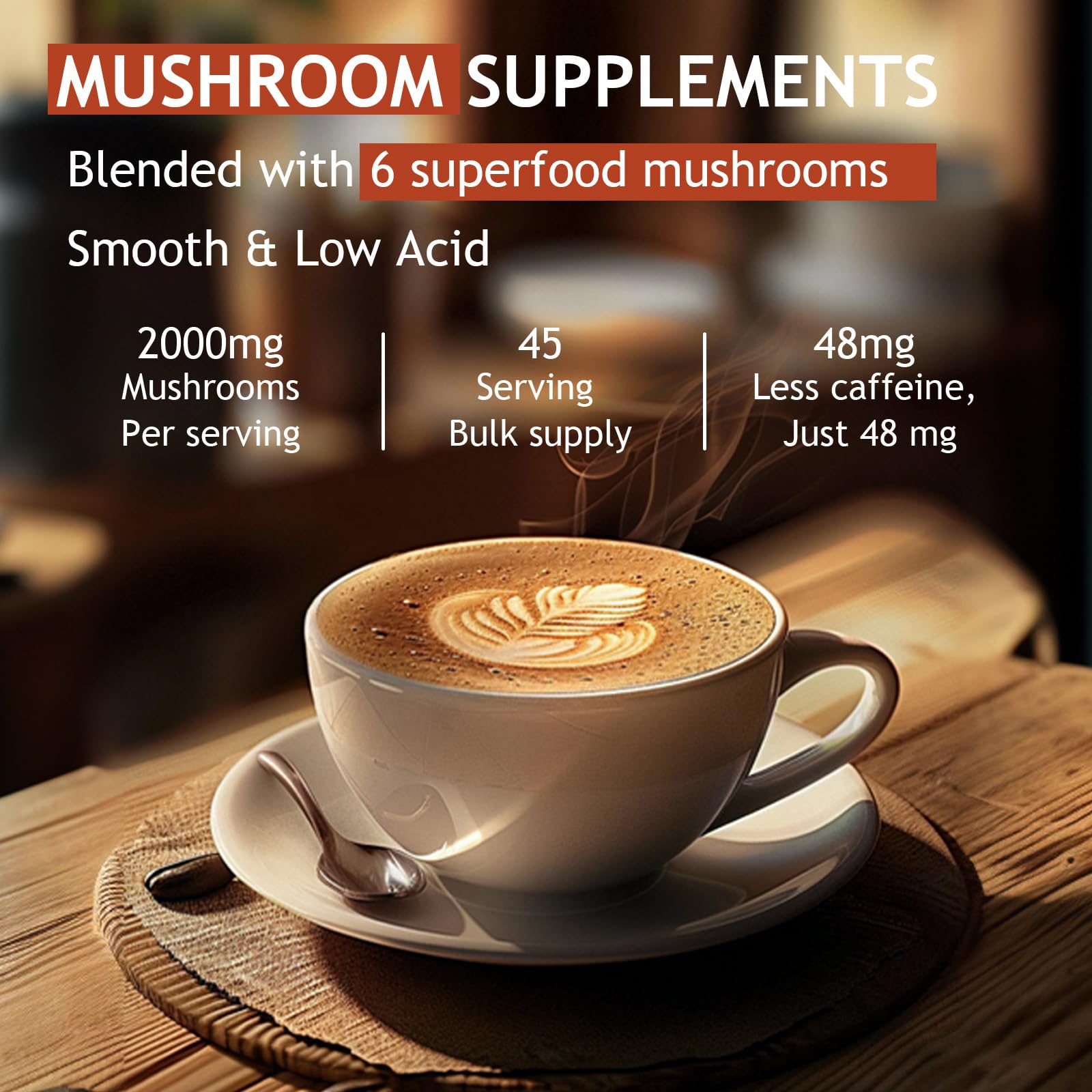 GRGTP Mushroom Coffee daily ritual image communicates vegan, gluten-free, non-GMO credentials