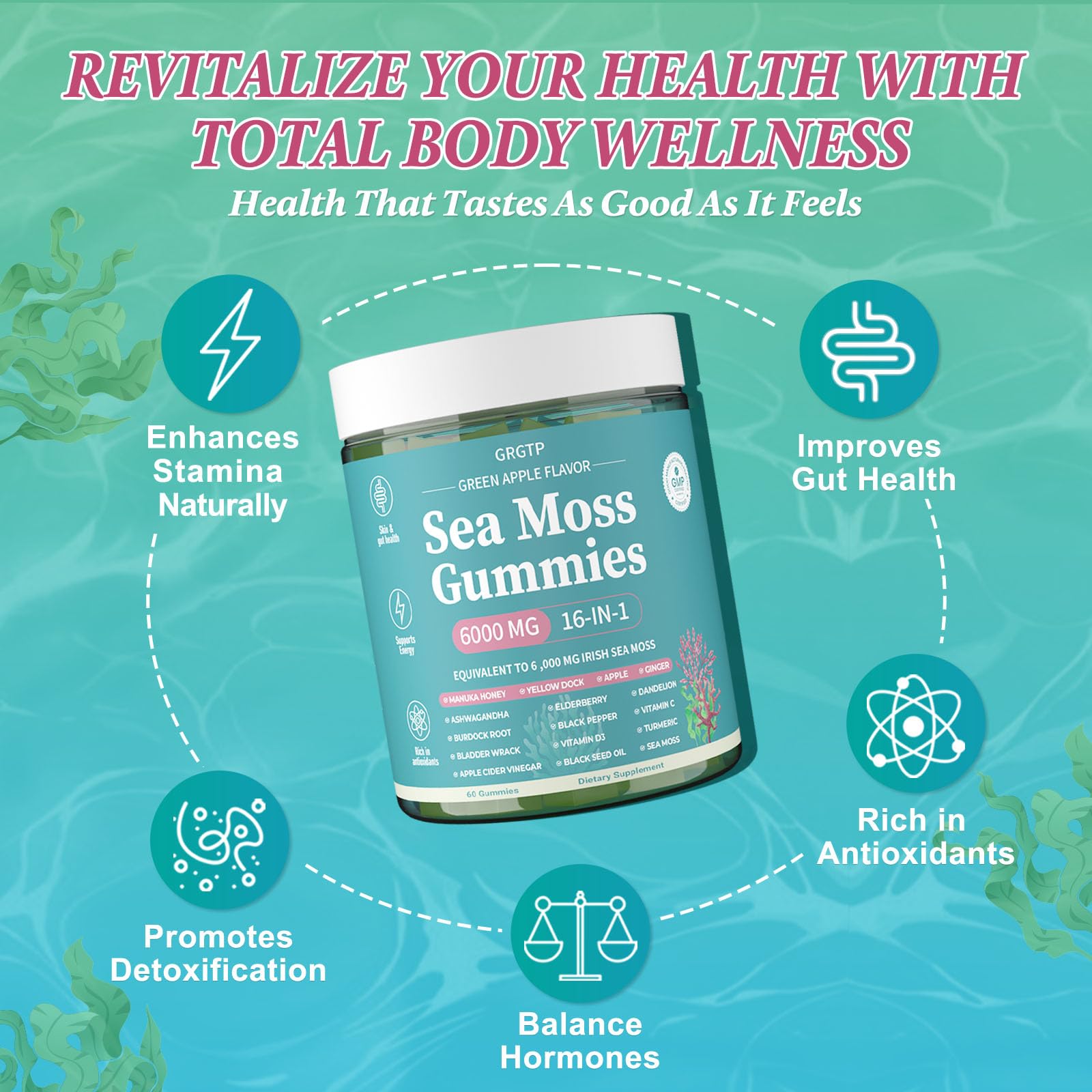 GRGTP Sea Moss Gummies black seed oil section for gut-friendly support