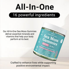 GRGTP Sea Moss Gummies ingredients spread highlights sea moss and botanicals