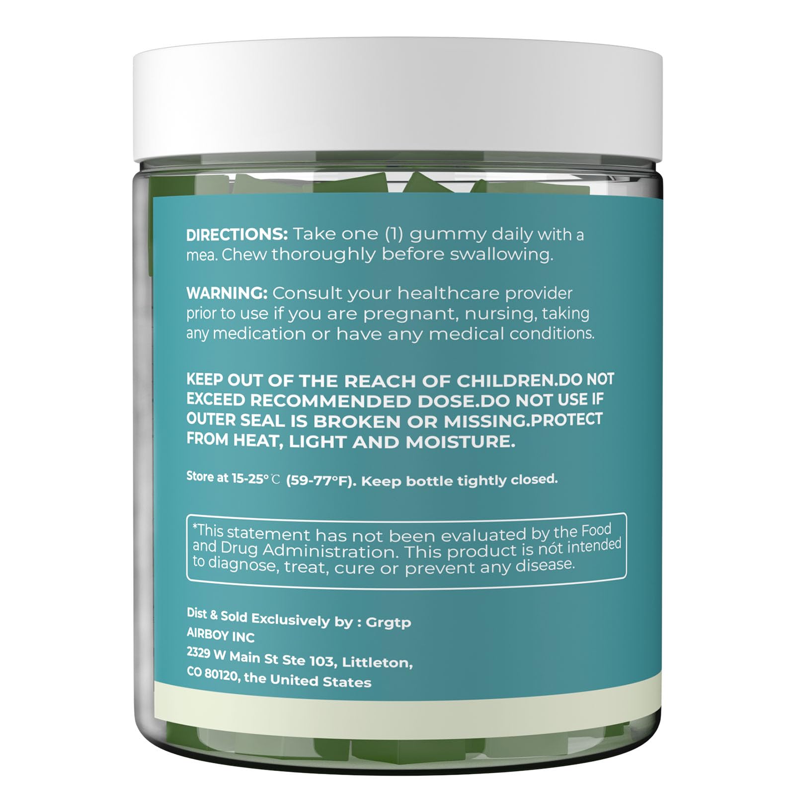 GRGTP Sea Moss Gummies label emphasizes premium organic ingredients