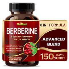 GriMed Berberine bottle front view highlights branding and immune-supporting formula.
