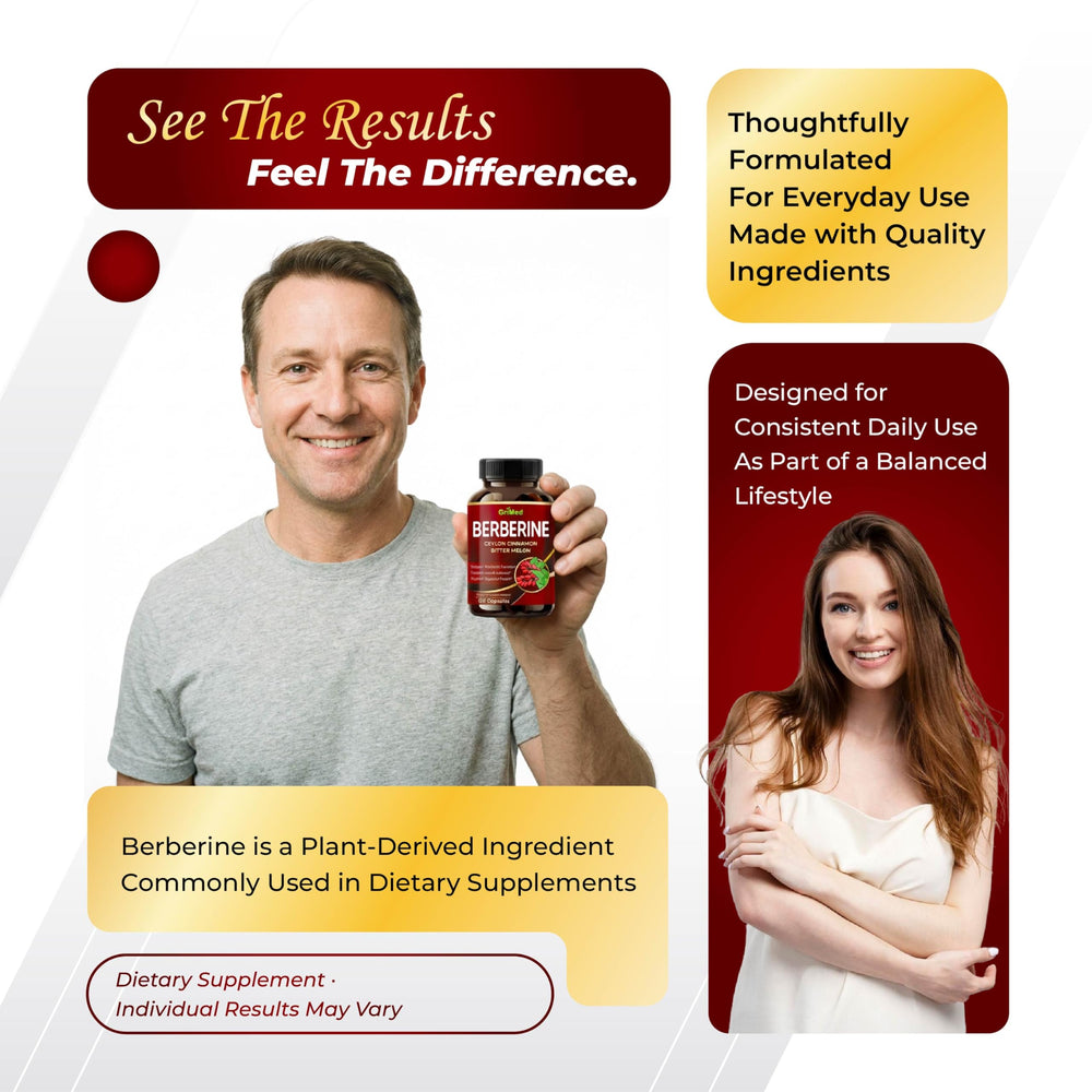 GriMed Berberine bottle pour shot showing easy daily dosing.