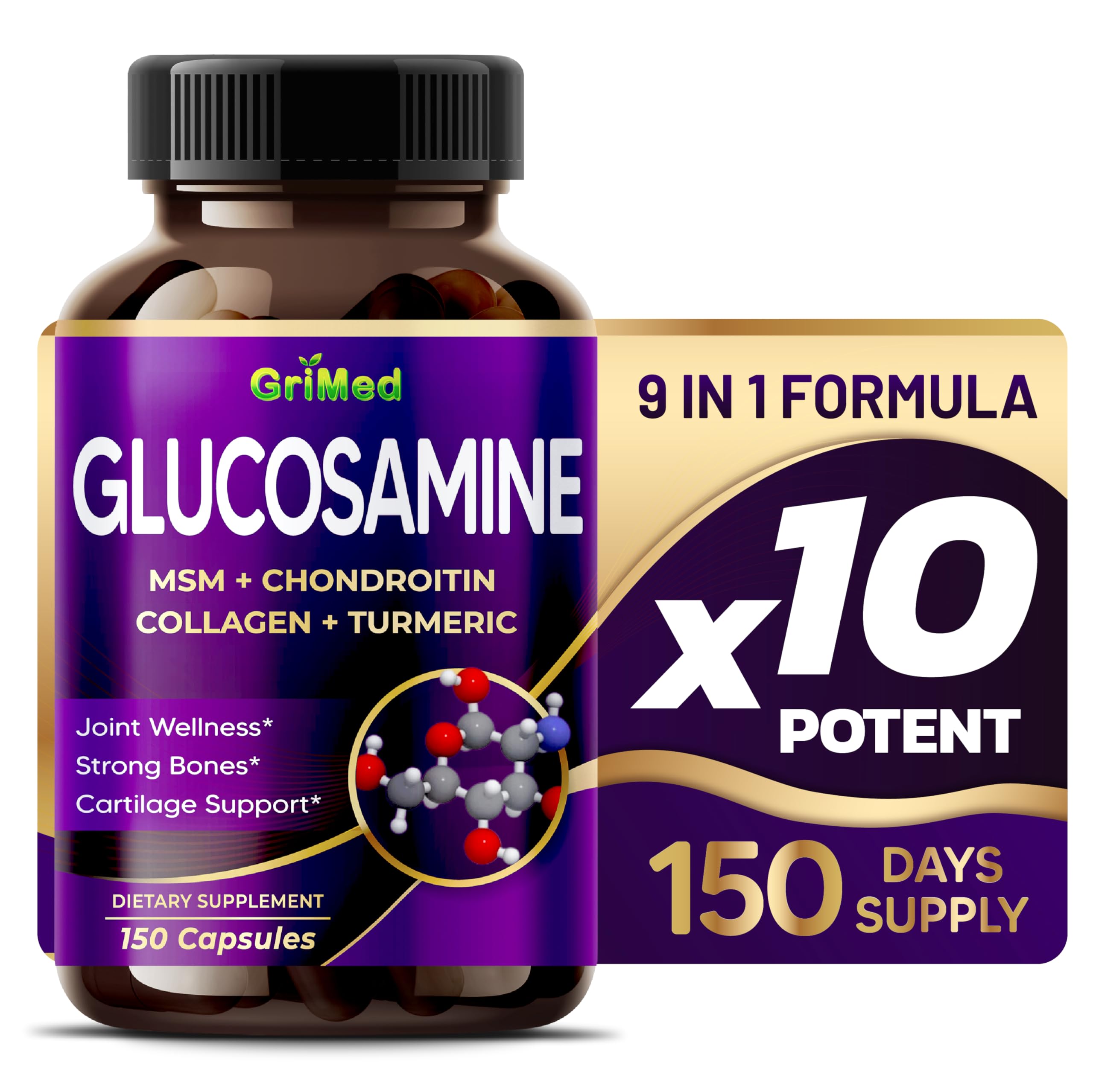 GriMed Glucosamine 12,000mg bottle with 150 capsules for daily joint support.