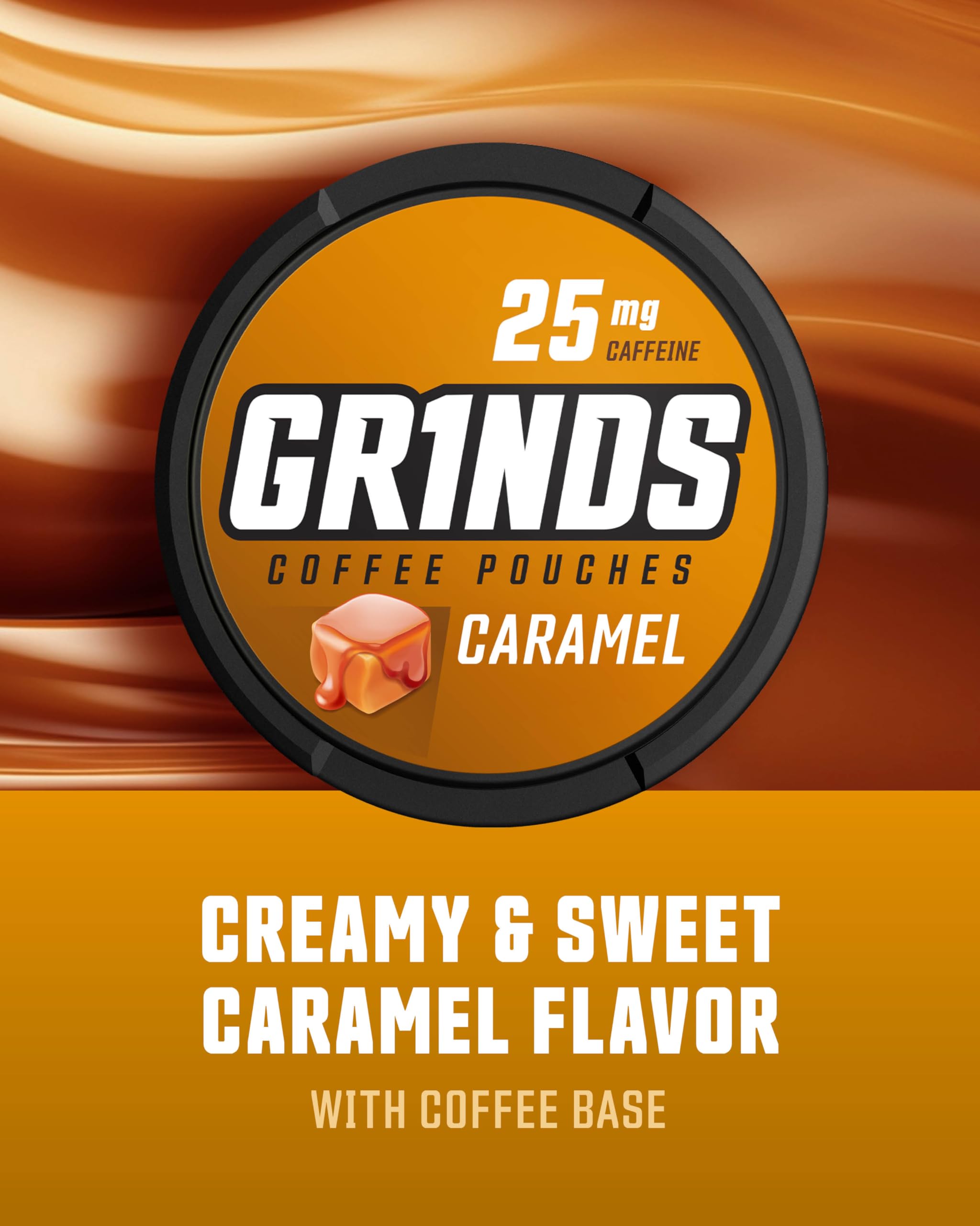 Single Grinds Caramel coffee pouch being opened for on-the-go energy.