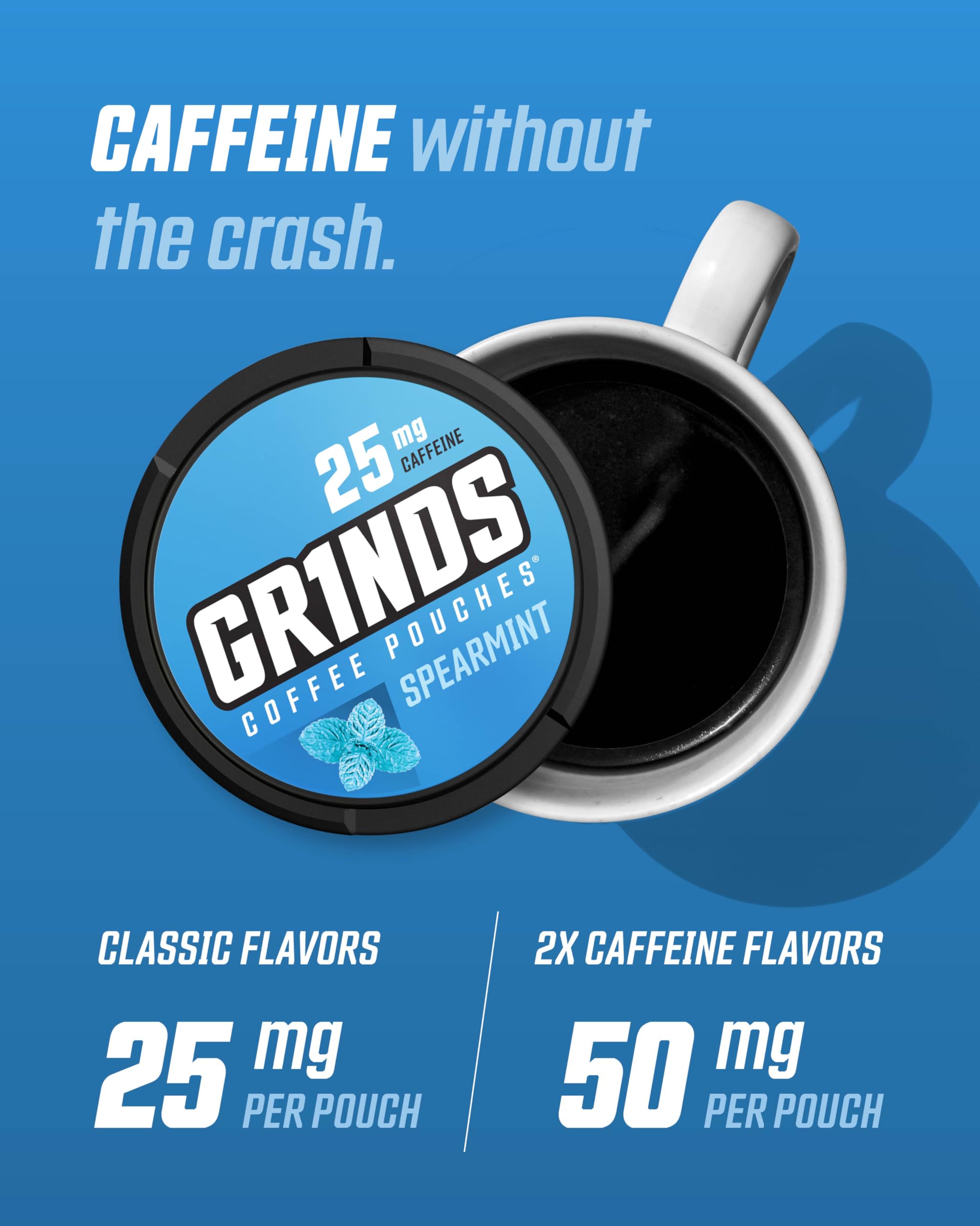 GRINDS Cinnamon Roll coffee pouch delivers cozy flavor and smooth energy.