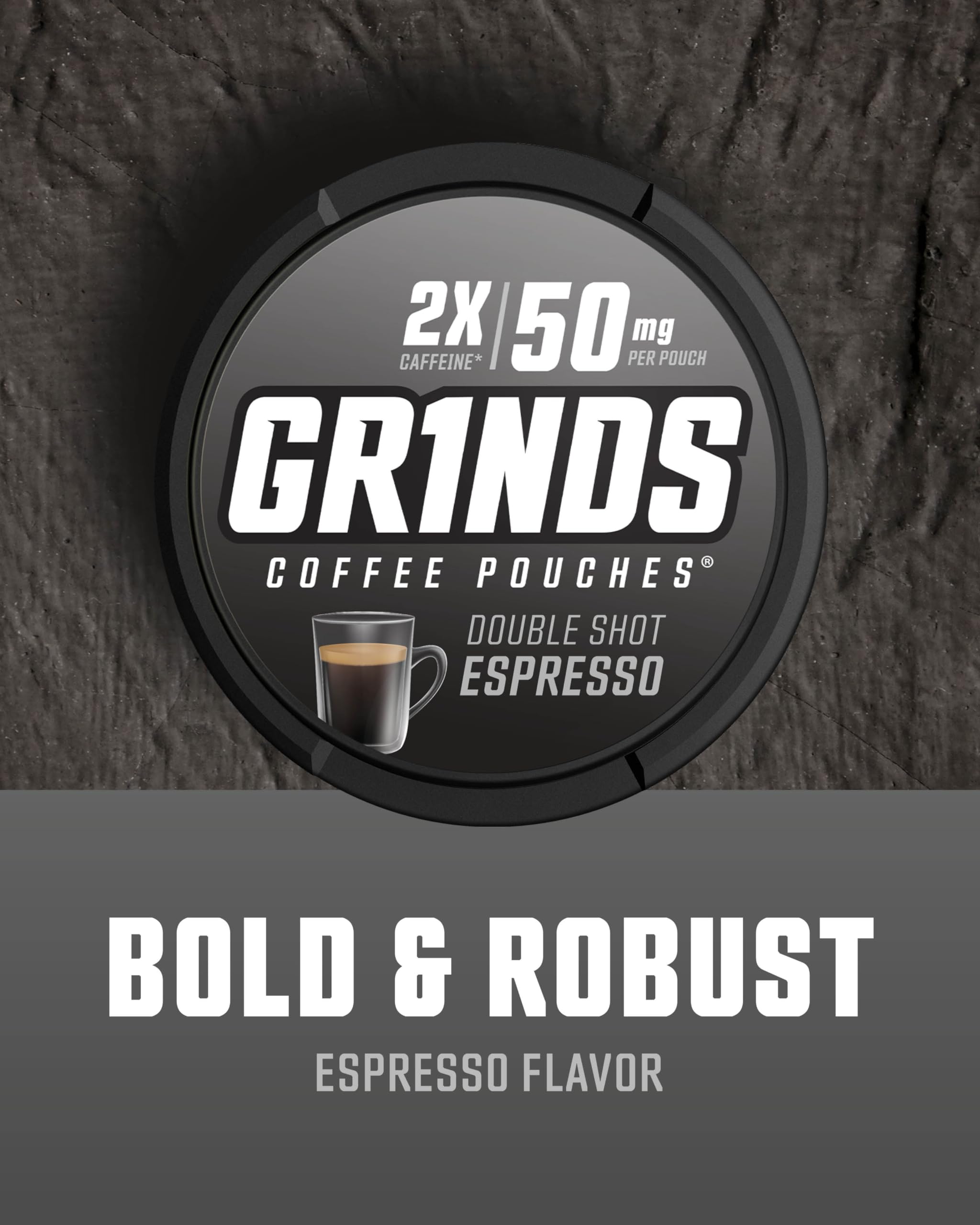 GRINDS moisture-locked dry pouch close-up showing mess-free use