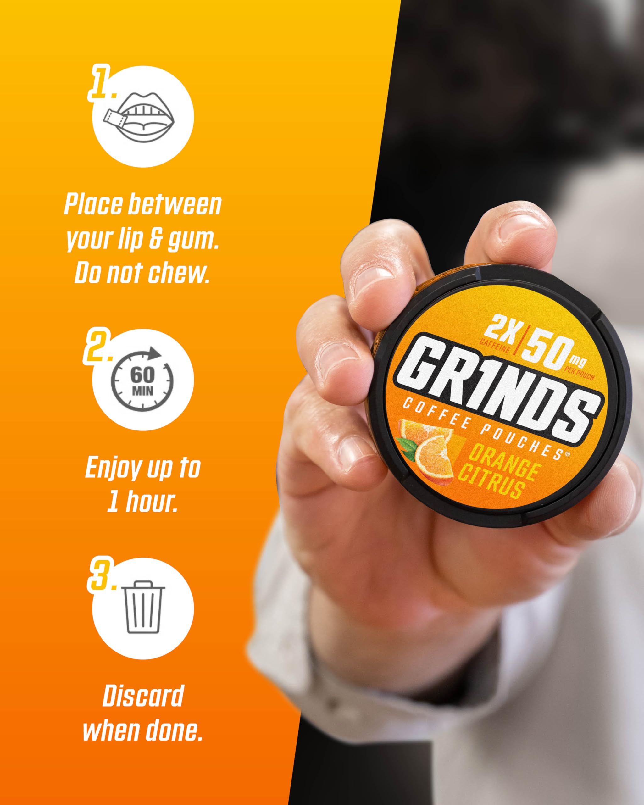 GRINDS Coffee Pouches dry pouch design reduces mess.
