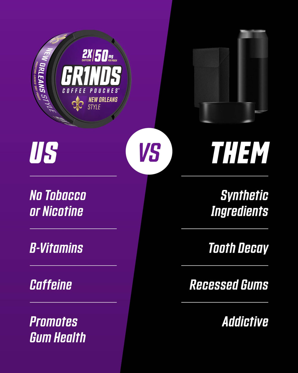 GRINDS Made in USA packaging highlights craft and quality.