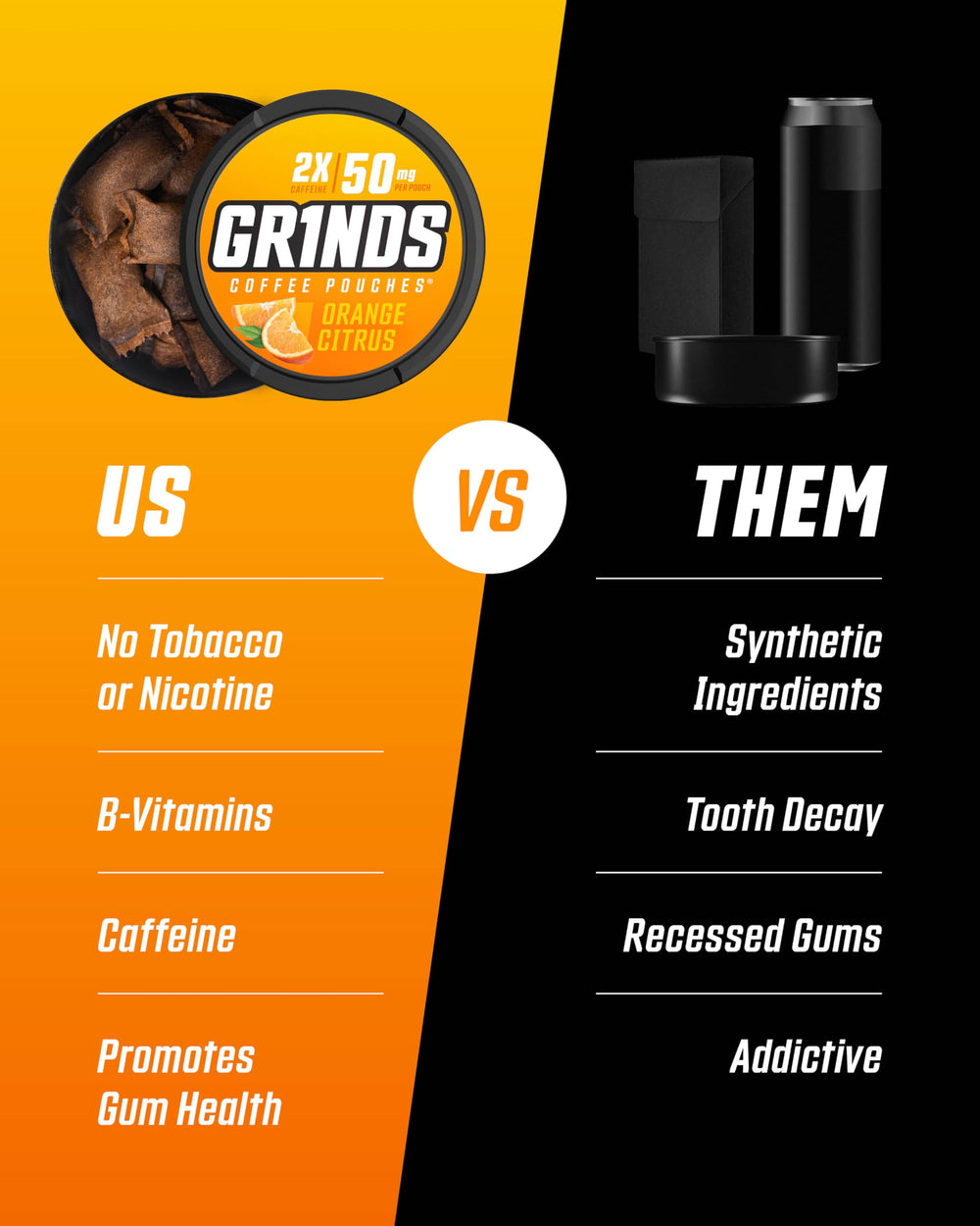 GRINDS New Orleans coffee pouch with bold flavor and energy.